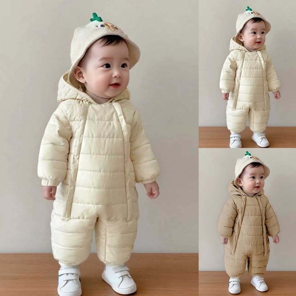 Letdown Boys Girls Winter Zipper Down Rompers Warm Zipper Hooded Puffer Jumpsuit Cute Overalls Soft Comfort Outerwear Thicken Warm Romper (White,12-18 Months)