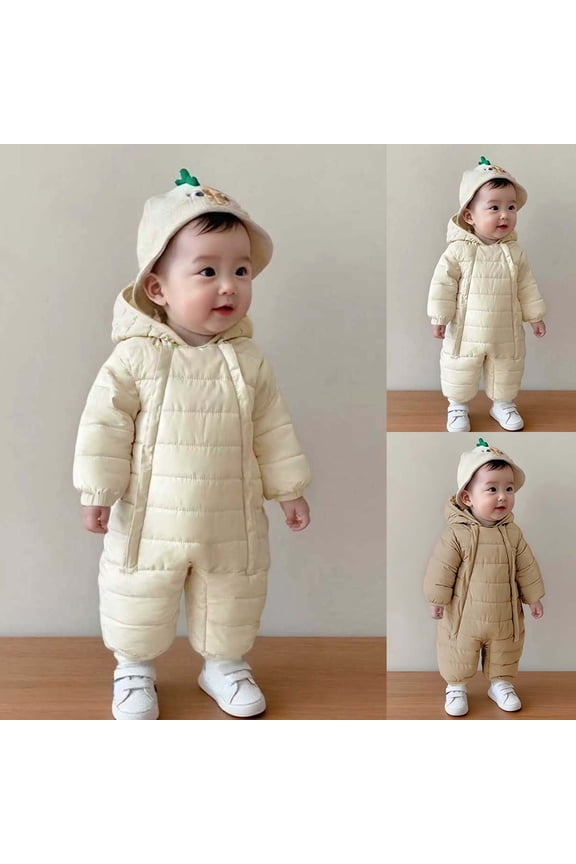Boys Girls Winter Zipper Down Rompers Warm Zipper Hooded Puffer Jumpsuit Cute Overalls Soft Comfort Outerwear Thicken Warm Romper (White,12-18 Months)