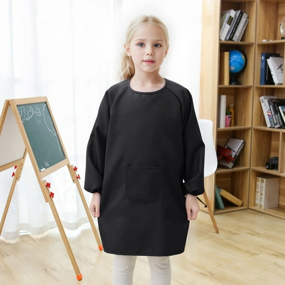 Letdown Kids Art Smock, Waterproof Apron with Pocket for Children, Solid Artist Painting Aprons Smocks with Long Sleeve(Lace-Up Style)
