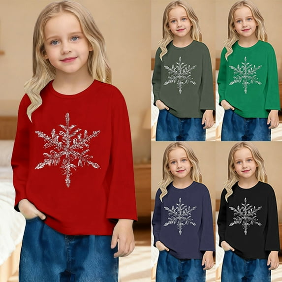 Letdown Kids Christmas Shirt Boys Girls Merry Christmas Tshirt Xmas Snowflake Long Sleeve Tops (Red,2-3 Years)