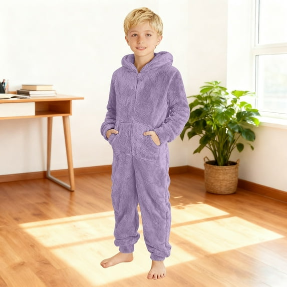 Letdown Kids Onesie Pajamas Jumpsuit Girls Warm Flannel Romper One Piece Zipper Hooded Cute Playsuit Sleeperwear
