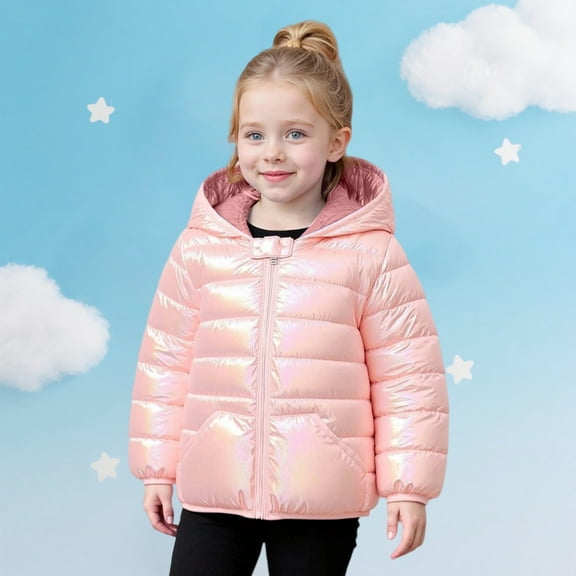 Letdown Kids Puffer Coats Girls Boys Lightweight Puffer Jacket Long Sleeve Hooded Tops with Cute Ears Wearing Outside Cute Jackets (#09-Pink, 12-18 Months)