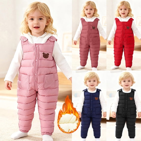 Letdown Kids Snow Bib - Insulated Water_proof Kids Snow Suit - Cozy Outdoor Activewear Overalls for Girls and Boys (#01-Pink,12-24 Months)