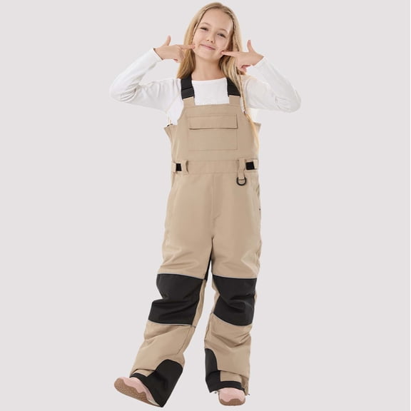 Letdown Kids Snow Bibs - Girls Boys Snow Pants Ski Bib Overall Waterproof_Windproof Warm for Toddler Little Big Kid Teen Unisex Ski Pants (#02-Khaki,4-5 Years)
