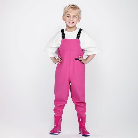 Letdown Kids Waders Waterproof Mud Play Rain Overalls One-Piece Raincoat with Rubber Boots Toddler Fishing Water Sport Suits, Size 2Y-15Y Halloween And Chrismas Gifts