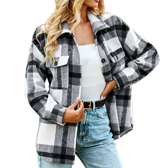 Letdown Long Sleeve Plaid Jackets Womens Soft Wool_en Cloth Drawstring Hoodie Sweatshirts Casual Button Down Shirts Early Fall Fashion Clothing (2-Black, S)
