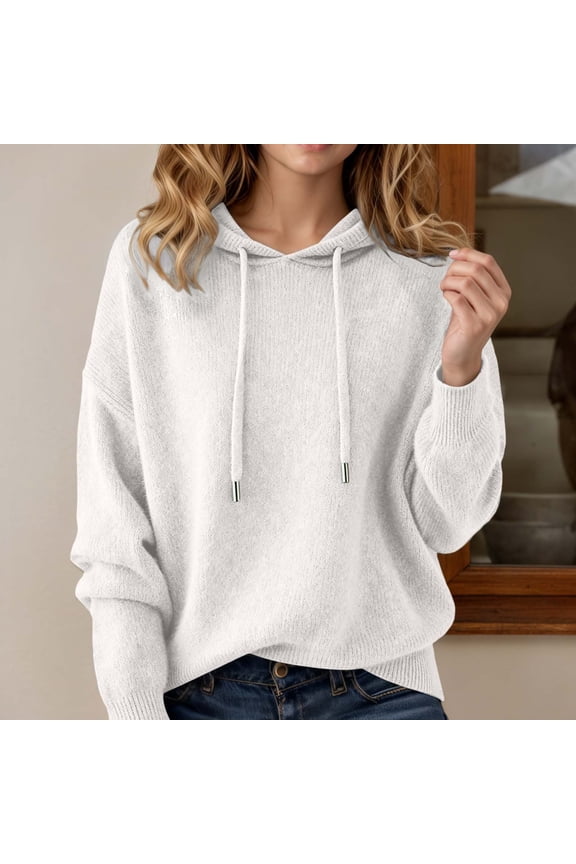 Long Sleeve Sweaters for Women Drawstring Hoodies Pullover Oversized Sweatshirts Spring Fall Solid Clothing Dressy Casual Soft (White, XXXL)