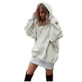 thumbnail image 1 of Letdown Long Sleeve Sweatshirts Dresses for Women 2025 Fall Oversized Crewneck T Shirts Casual Stright Hooded Tunic Dress Knee Length (Grey, L), 1 of 8