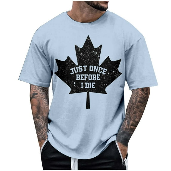 Letdown Men Canadian Maple Leaf Vintage T Shirt with JUST ONCE BEFORE I DIE Letter Print, Solid Short Sleeve Tops