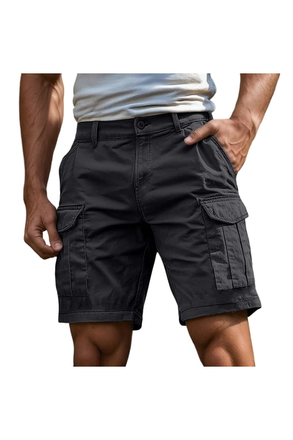 Men Cargo Shorts with Pockets Casual Knee Length Lightweight Stretch Outdoor Hiking Travel Work Short Pants (Dark Gray-1, L)