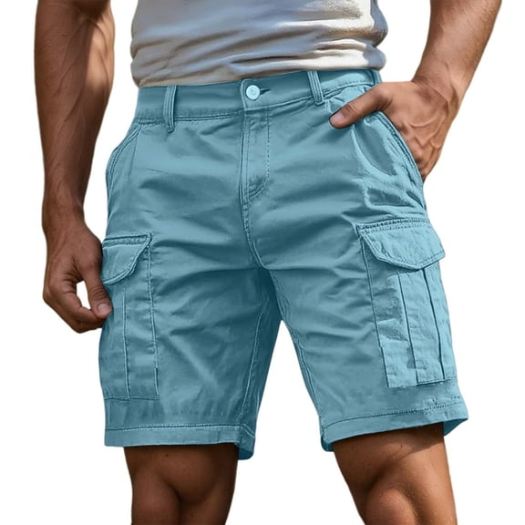 Letdown Men Cargo Shorts with Pockets Casual Knee Length Lightweight Stretch Outdoor Hiking Travel Work Short Pants (Light Blue-1, XXXL)