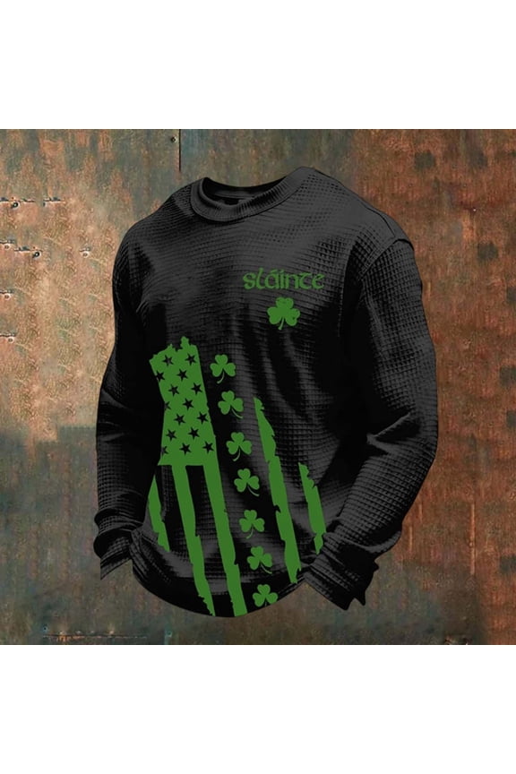 Men St Patrick Graphics T-Shirt, Men's Long Sleeve Casual Lightweight Saint Patty Irish Shirts Soft Stretch Basic Tees Spring Fall Tops (#01-Black,XL)
