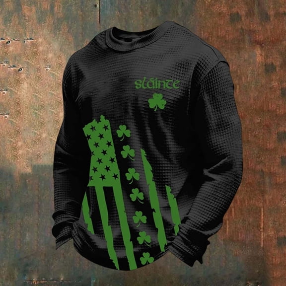 Letdown Men St Patrick Graphics T-Shirt, Men's Long Sleeve Casual Lightweight Saint Patty Irish Shirts Soft Stretch Basic Tees Spring Fall Tops (#01-Black,S)