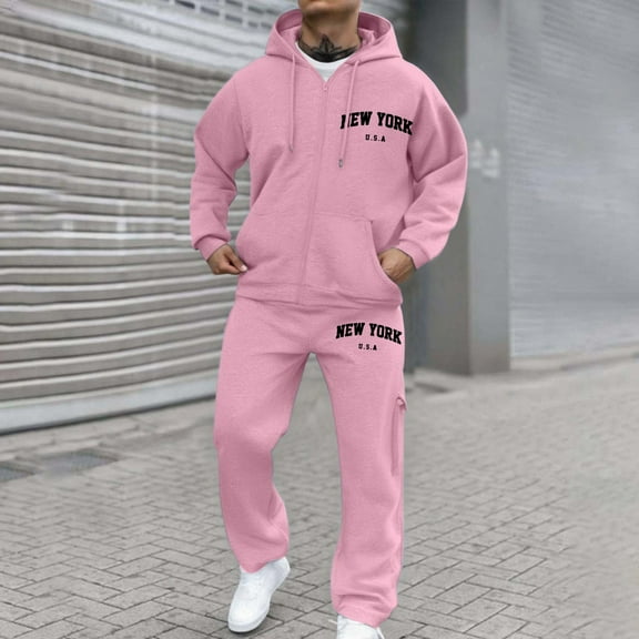 Letdown Men Track Suits Sets 2 Piece Outfits Casual Athletic Sweatsuit Full Zip Pullover Long Sleeve Running Sport Outfits Jogging Athletic Suit Sets (Pink, XL)