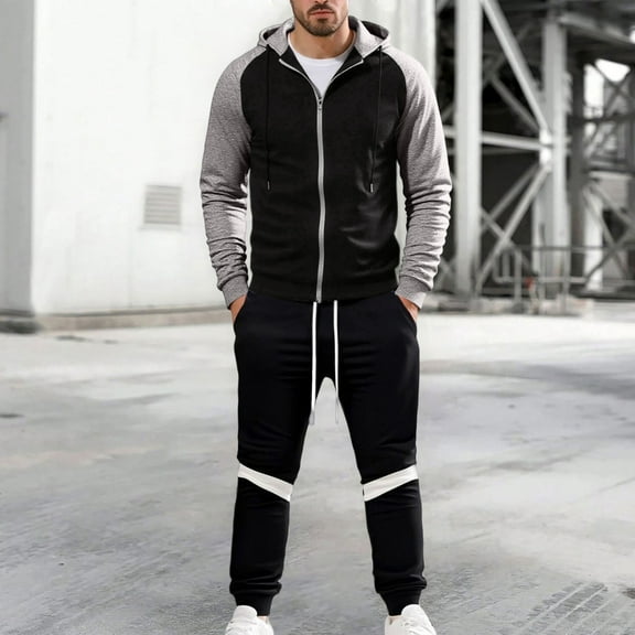 Letdown Men's 2 Piece Casual Outfits Plain Casual Zip up Full Sleeve Jogging Outfit For Men Casual Athletic Jogging Warm Up Sets (Black, XL)