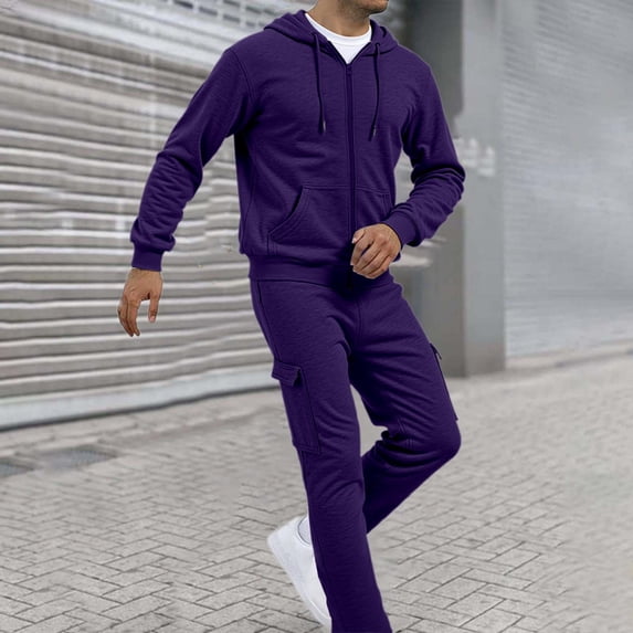 Letdown Men's 2 Piece Outfits Full Zip Sports Jogging Suits Sets Athletic Running Sweatsuits with Zip Pockets Sports Outfits Sets (Dark Purple, S)