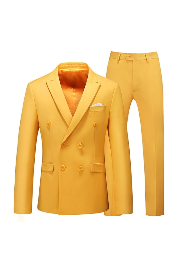 Men's 2 Piece Slim Fit Suit Set, Two Button Solid Jacket Pants Suits for Men, Wedding Bussiness Suit Separates (Yellow,XXL)