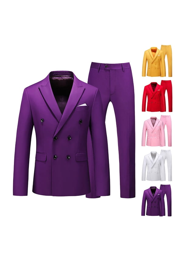 Men's 2 Piece Suits Slim Fit Two Button Blazer Jacket Pants Set Solid Formal Dress Suits for Party,Wedding and Business (Purple,L)