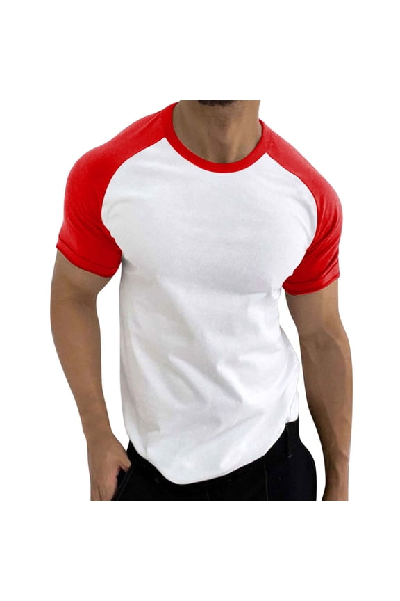 Men's Baseball Style T-Shirt, Short Sleeve Crewneck Casual Classic Tee, Retro Inspired Sporty Top (Red,M)