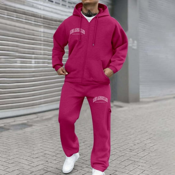 Letdown Men's Casual Active Tracksuits 2 Piece Athletic Sweatsuit Full Zip Jogging Long Sleeve Casual Sports Outfits Workout Sports Set Sportswear (Hot Pink, S)