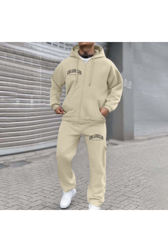 Men's Casual Active Tracksuits 2 Piece Sweatsuit Jogging Suits Full Zip Jacket Pants Outfits Athletic Jogging Fall Winter Tracksuit (Khaki, M)
