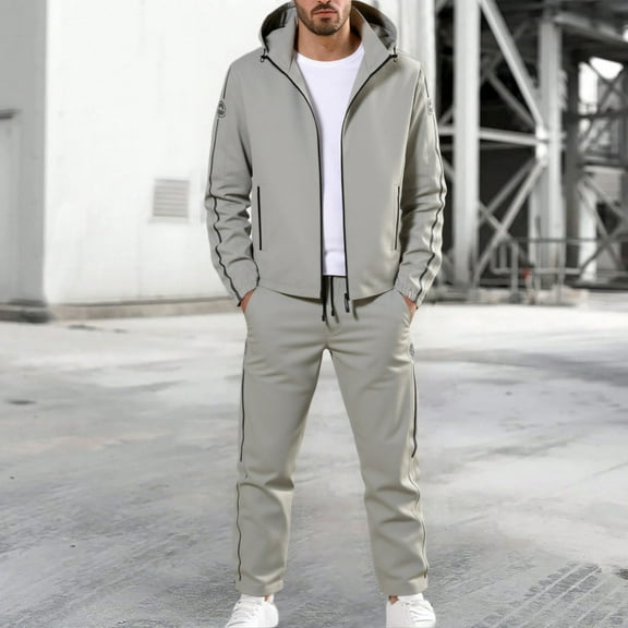 Letdown Men's Casual Active Tracksuits 2 Piece Full Zip Athletic Jogging Suit Sets Sport Sweat Suit Workout Sports Set Sportswear (Grey, L)