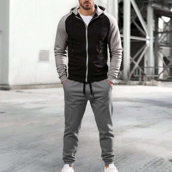 Letdown Men's Casual Active Tracksuits 2 Piece Long Sleeve Sweatsuit Set Full Zip Running Jacket and Pants Jogging Tracksuit Mens (Black, XL)