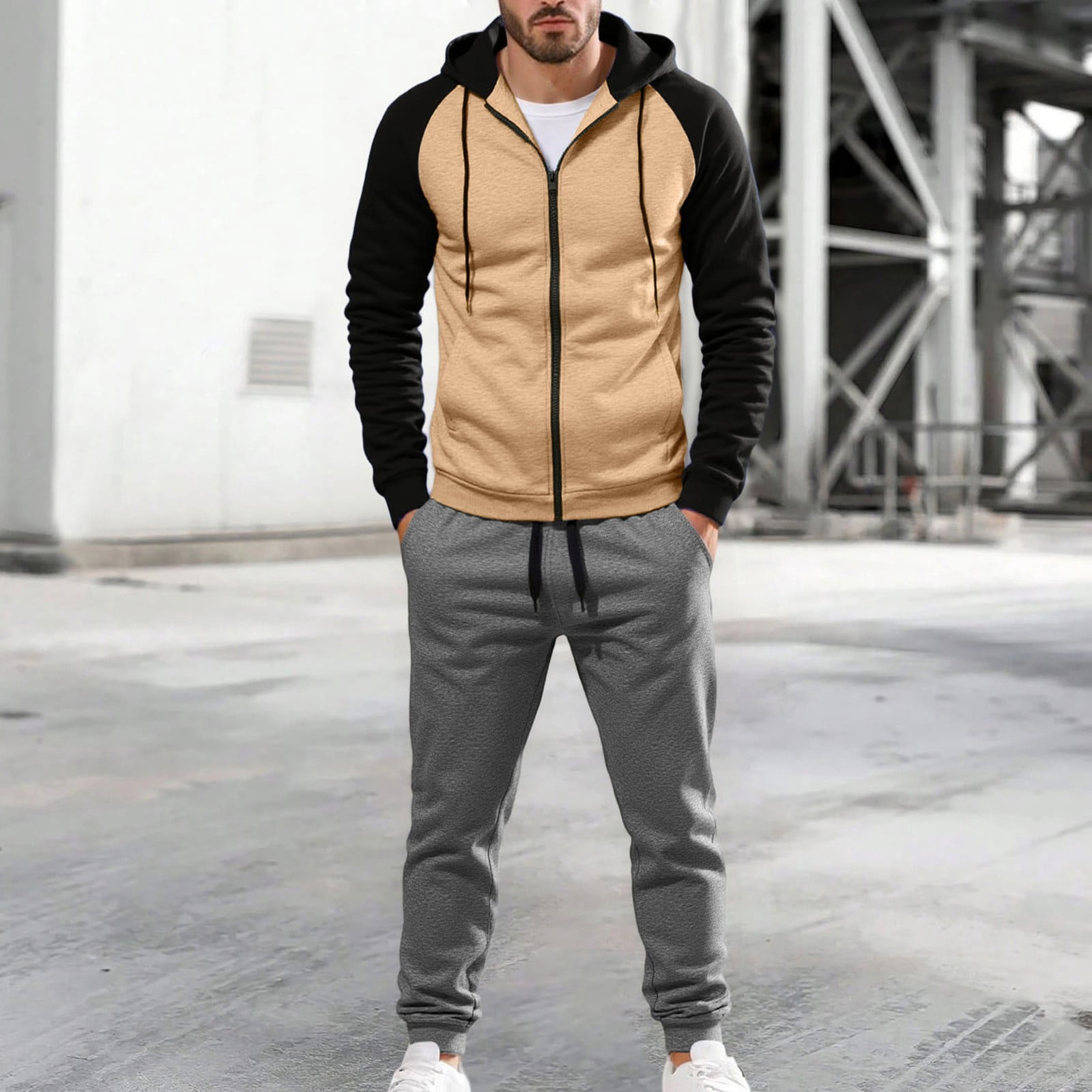 Men's Full-Zip Tracksuit – 2 Piece Hoodie & Joggers – Cotton/Polyester Fleece – Sports Casual