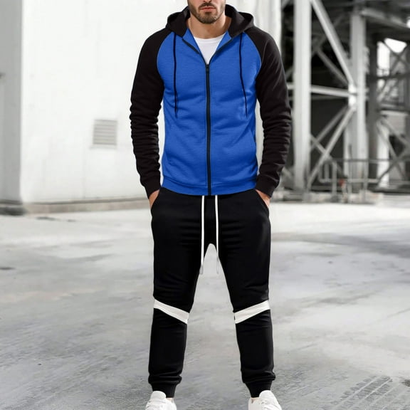 Letdown Men's Casual Tracksuit Full Zip Sweatsuit Workout Solid Jacquard Jogging Suit Set Casual Running Jogging Sport Suit Sets (Blue, XL)