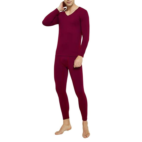Letdown Men's Cotton Base Layer Thermal Underwear Sets Performance Baselayer Thermal Underwear Long Johns Bottom Warm Base Layer for Winter Skiing Hunting (Red-g, L)