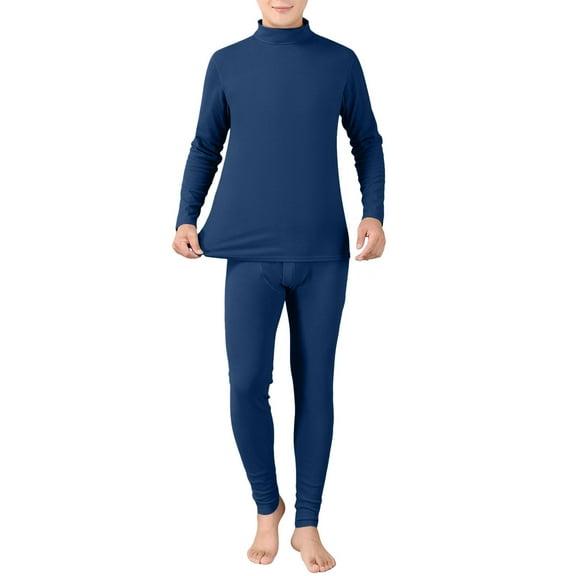 Letdown Men's Cotton Base Layer Thermal Underwear Sets Long Sleeve Crewneck T Shirt Leggings Thermal Pants Winter Cold Weather Thermal Clothes (a-Navy, XXXXL)