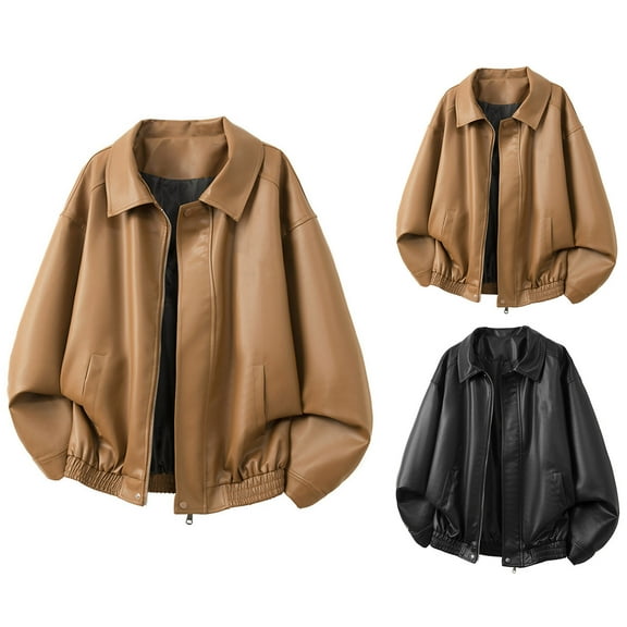 Letdown Men's Leather Jacket Stand Collar Zipper Up Lightweight Long Sleeve Leather Outwear (Regular, Big & Tall Sizes)