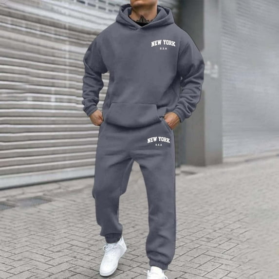Letdown Men's Lined Tracksuit 2 Piece Hooded Athletic Sweatsuits Casual Running Jogging Sport Suit Solid Sets (Dark Gray, S)