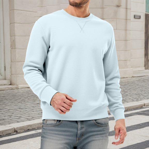 Letdown Men's Pullover Crewneck Sweatshirt, Light Blue Long Sleeve for Casual & Warmth Moisture_Wicking_&_Breathable Classic Tops(Big & Tall Options) (Light Blue,XXL)