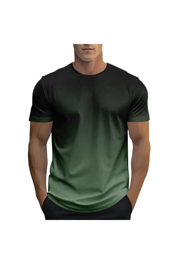 Men's Gradient Color T-Shirt, Lightweight Drop Shoulder Short Sleeve Tee, Casual Round Neck Basic Top (Army Green,L)