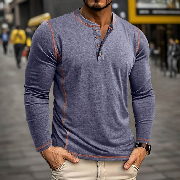 Letdown Men's Henley_Shirts Long Sleeve Four Button T-Shirt Casual Stylish Cotton Pullover Shirt Fall Winter Classic Inner Tops (Dark Blue,XL)