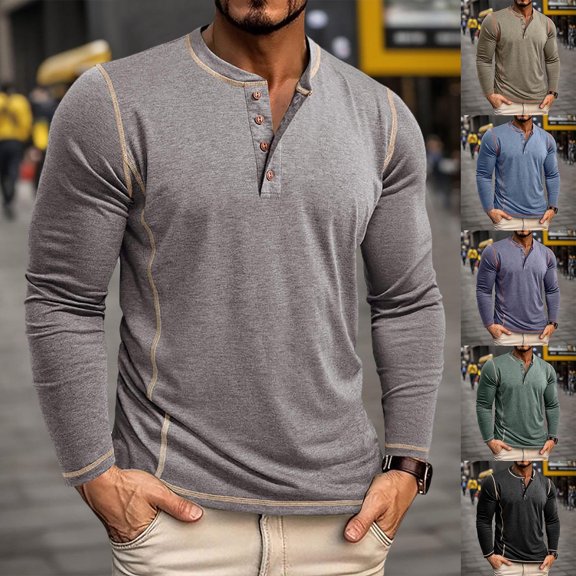 Letdown Men's Henley_Shirts Long Sleeve Four Button T-Shirt Casual Stylish Cotton Pullover Shirt Fall Winter Classic Inner Tops (Grey,XXXL)