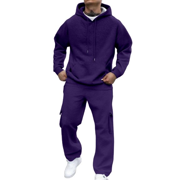 Letdown Men's Hoodie Tracksuit 2 Pieces Set Athletic Casual Hooded Sweatshirt and Cargo Pants Joggers Set Sweatsuit Outdoor Outfits - Dark Purple,XXXL