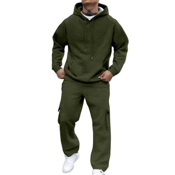 Letdown Men's Hoodie Tracksuit 2 Piece Sweatsuit Sets Casual Lined Jogging Athletic Suits with Pockets Men Tracksuit - Army Green,XL