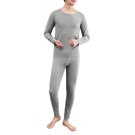 Letdown Men's Knit Lightweight Thermal Underwear Sets Lined Soft Thermal Underwear Base Layer Pajamas Clothes Winter Cold Weather Thermal Clothes (Grey-B, XXL)