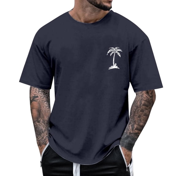 Letdown Men's Lightweight Graphic T-Shirt, Short Sleeve Crewneck Casual Basic Tee for Summer, Solid Color with Printed Design (Dark Blue,XXL)