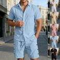 thumbnail image 1 of Letdown Men's Linen 2 Piece Short Set Summer Lightweight Beach Outfits Hollow Out Button Down Shirt and Shorts Solid Color Matching Sets, 1 of 6