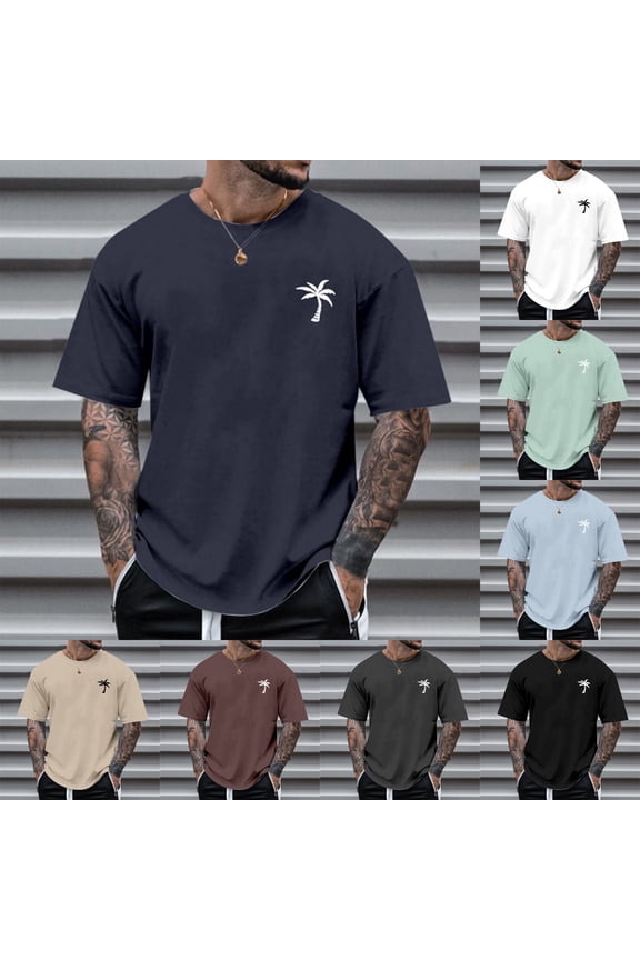 Men's Palm Tree Graphic T-Shirt, Loose Fit Short Sleeve Crewneck Tee, Casual Summer Shirt (Black,S)
