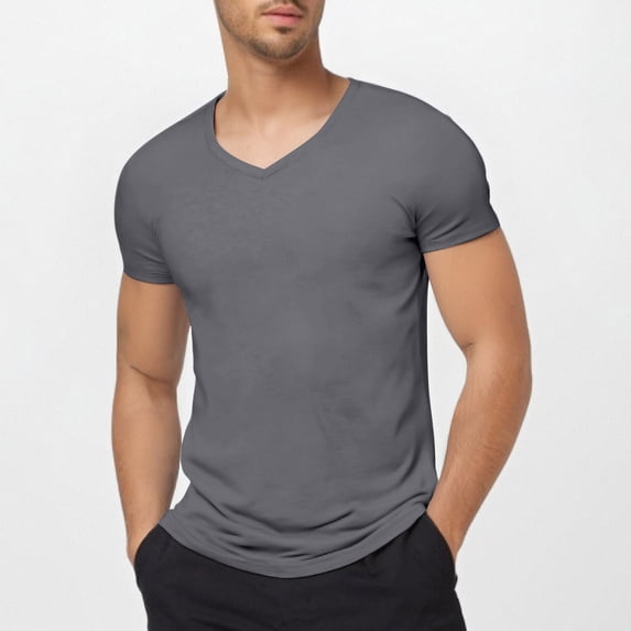 Letdown Men’s Short Sleeve V Neck T Shirt Solid Color Breathable Moisture Wicking Casual Summer Tee
