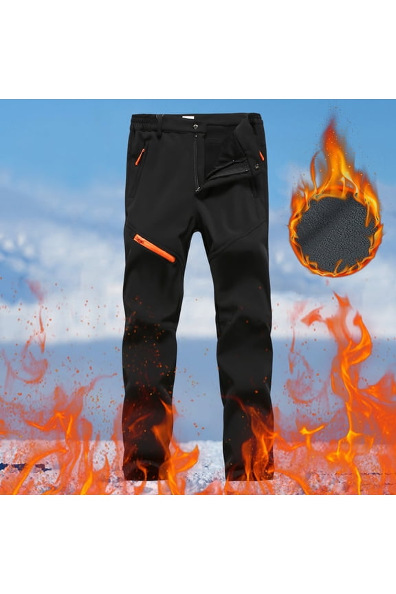 Men's Softshell Pants Wind_proof Thermal Lined Classic Casual Sweatpants Elastic Waist Straight Leg Loose Fit (Black,XL)