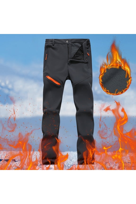 Men's Softshell Pants Wind_proof Thermal Lined Classic Casual Sweatpants Elastic Waist Straight Leg Loose Fit (Grey,S)