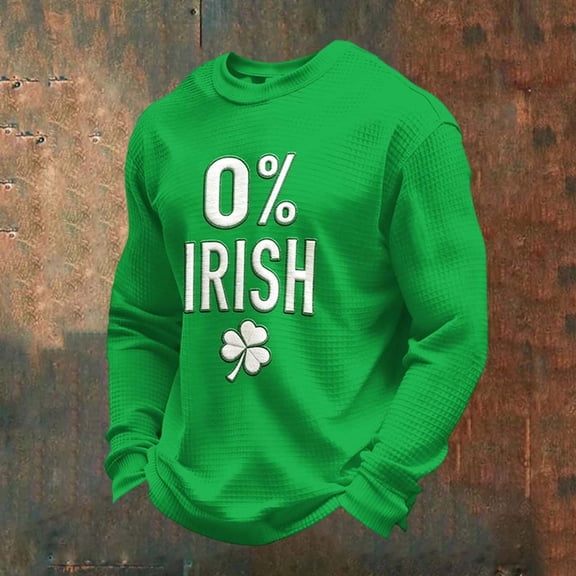 Letdown Men's St Patrick's Theme T-Shirts Long Sleeve Knit Shirts Casual Crewneck Ribbed Dress Tee Shirt (#04-Green,XXL)