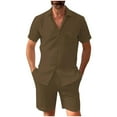 thumbnail image 1 of Letdown Men's Summer Beach Outfits 2 Piece Short Sleeve Shirts and Shorts Vacation Texture Linen Sets for Men Casual Button Down Shirt Beach Wedding Attire, 1 of 5