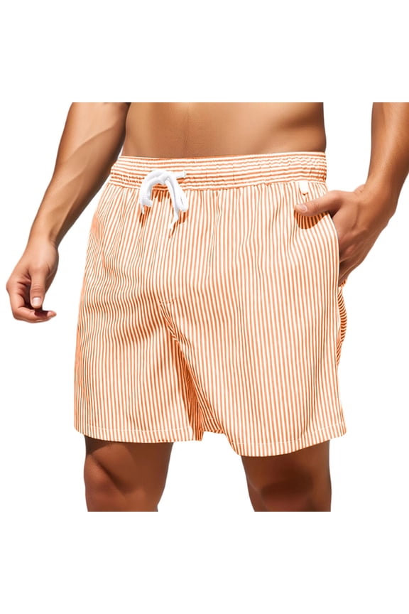 Men's Swim Trunks Stripe Quick Dry Bathing Suit Drawstring Elastic Waist Swimming Board Beach Swimwear with Pockets, No-Chafing Swim Shorts
