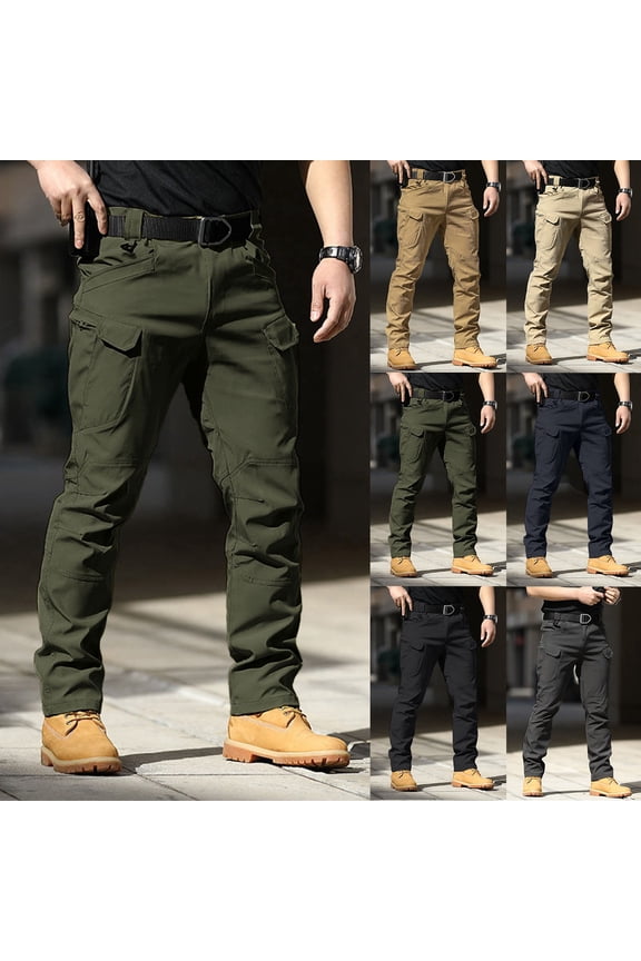 Men's Tactical Cargo Pants Stretch Softshell, Slim Fit Lightweight Outdoor Work Pants with Velcro_Pockets (Army Green,L)